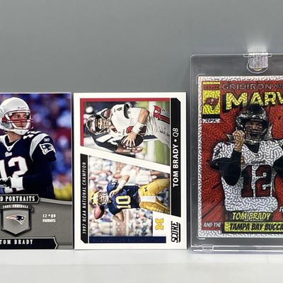 (3) Tom Brady Football Cards - encased card is a non-licensed custom card
