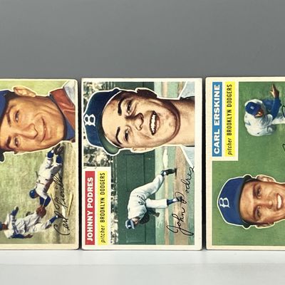 1956 Topps Carl Furillo #190, Johnny Podres #173, & Carl Erskine #233