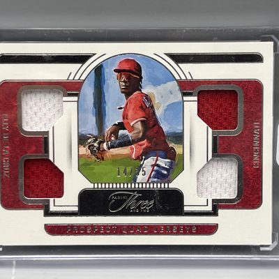 Sale Photo Thumbnail #190: 2023 Panini Three And Two Elly De La Cruz Quad RC Jersey Relic #/35 - Sealed From Panini