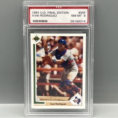 Sale Photo Thumbnail #108: 1991 Upper Deck Final Edition Ivan Rodriguez RC #55F PSA NM-MT 8