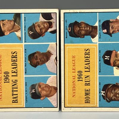 1961 Topps League Leaders #41, 43 - HOFers - Willie Mays, Hank Aaron, Roberto Clemente, Ernie Banks