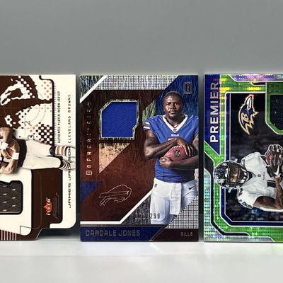(3) Assorted Football Jersey Relic Rookie Cards