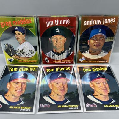 (6) 2008 Topps Heritage Chrome Baseball Cards - Greg Maddux, Jim Thome, Tom Glavine, Andruw Jones - HOFers - All Cards Are #/1959