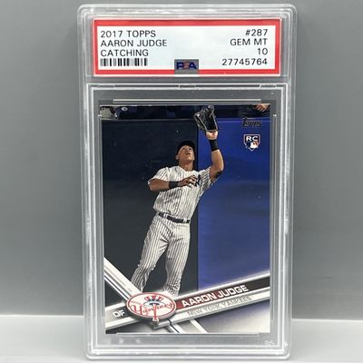 Sale Photo Thumbnail #198: 2017 Topps Aaron Judge Catching RC #287 PSA Gem Mint 10