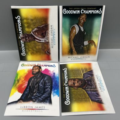 (4) 2021 Upper Deck Goodwin Champions Michael Jordan & LeBron James Basketball Cards - Splash of Color LeBron