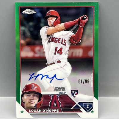 Sale Photo Thumbnail #107: 2023 Topps Chrome Logan O'Hoppe True Green Refractor RC Auto #01/99