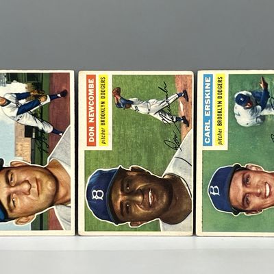 1956 Topps Bob Lemon #255, Don Newcombe #235, & Carl Erskine #233