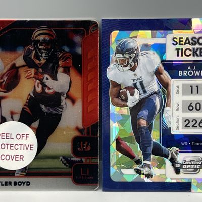2020 Panini Elements Tyler Boyd Red Metal Card & 2021 Panini Contenders Optic A.J. Brown Cracked Ice #/22