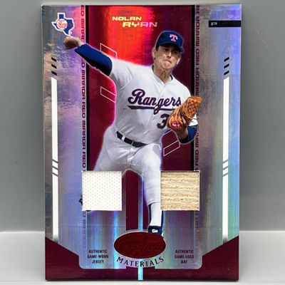 Sale Photo Thumbnail #178: 2004 Leaf Certified Materials Nolan Ryan Red Dual Game Used Bat & Jersey Relic #/250