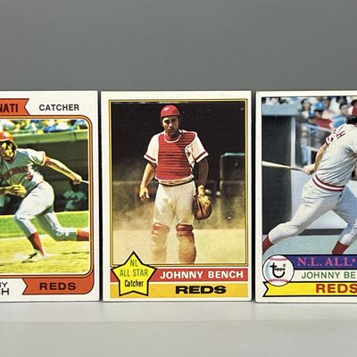 (Lot Of 3) Johnny Bench (HOF) - 1974 Topps #10, 1976 Topps #300, 1979 Topps #200