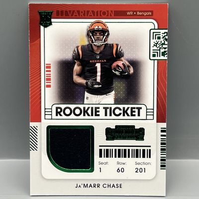 Sale Photo Thumbnail #122: 2021 Panini Contenders Ja'Marr Chase Rookie Ticket Green Variation Relic