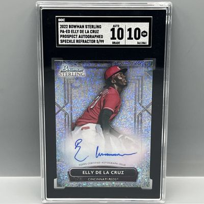 Sale Photo Thumbnail #200: 2022 Bowman Sterling Elly De La Cruz Prospect/RC Speckle Refractor Auto #/99 SGC Gem Mint 10 W/ 10 Auto