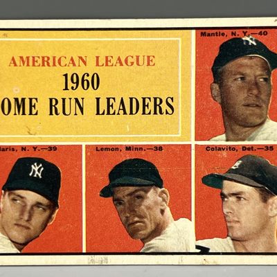 1961 Topps #44 Al Home Run Leaders / Mickey Mantle