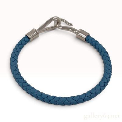Sale Photo Thumbnail #277: Hermes Blue Braided Leather Bracelet with Care Booklet