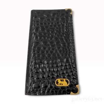 Vintage Celine Black Crocodile Patterned Leather Long Bifold Wallet