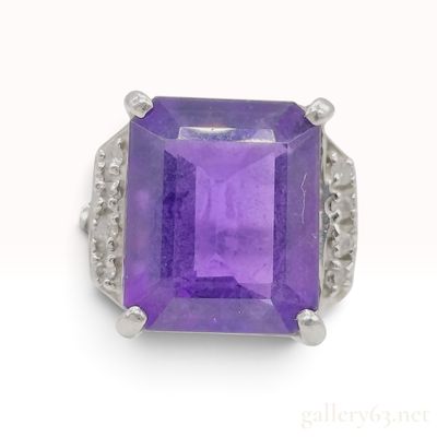 Sale Photo Thumbnail #192: Platinum 4.00ct Amethyst and 0.07ctw Natural Diamond Cocktail Ring Size 12.5