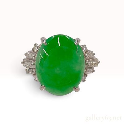 Platinum 5.45ct Natural Jadeite and 0.40ctw Natural Diamond Cocktail Ring US Size 5 with Sorting Memo