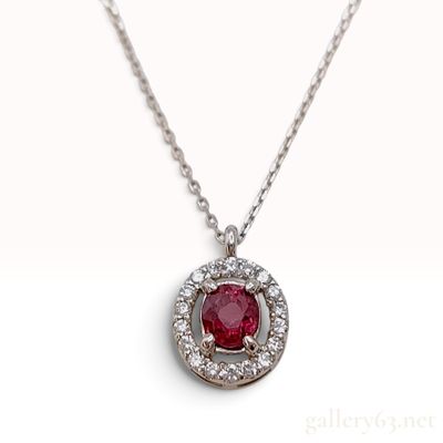 Sale Photo Thumbnail #202: Pt900 and Pt850 Platinum 0.445ct Red Spinel and 0.11ctw Diamond Necklace with Certificate