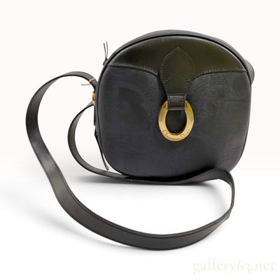 Vintage Christian Dior Black Monogram Coated Canvas Round Canteen Crossbody Bag with Tag