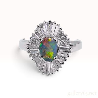 Pt900 Platinum 0.62ct Natural Black Opal and 0.87ctw Natural Diamond Ballerina Ring