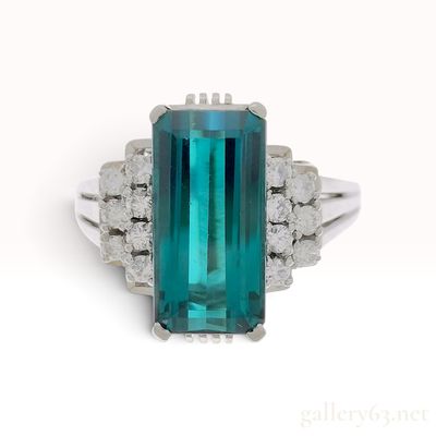 Sale Photo Thumbnail #294: Pt850 Platinum 4.04ct Indicolite Tourmaline and 0.45ctw Natural Diamond Ring