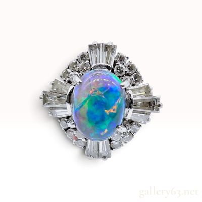 Sale Photo Thumbnail #158: Vintage Platinum 1.85ct Black Opal and 1.05ctw Natural Diamond Ring Size 5