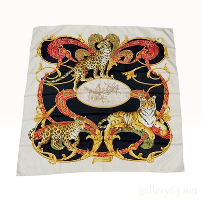 Sale Photo Thumbnail #149: Vintage Salvatore Ferragamo Tiger Leopard and Polo Silk Scarf 90 cm