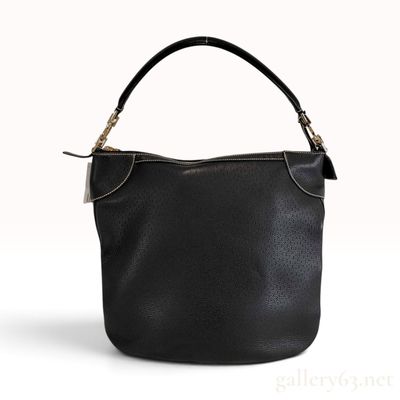 Vintage Salvatore Ferragamo Gancini Black Pebbled Leather Hobo Bag