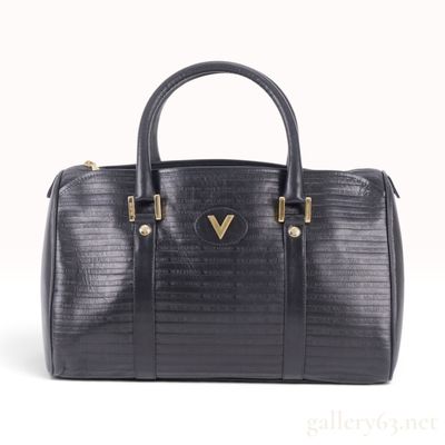 Vintage Mario Valentino Black Embossed Leather Satchel Bag