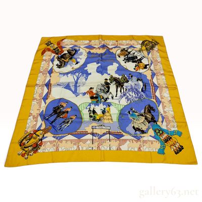 Sale Photo Thumbnail #211: Vintage Hermes Feria de Sevilla Yellow Silk Carre 90