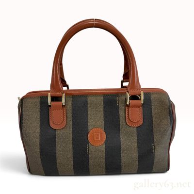 Sale Photo Thumbnail #213: Vintage Fendi Pequin Stripe Tobacco Brown Coated Canvas Boston Bag