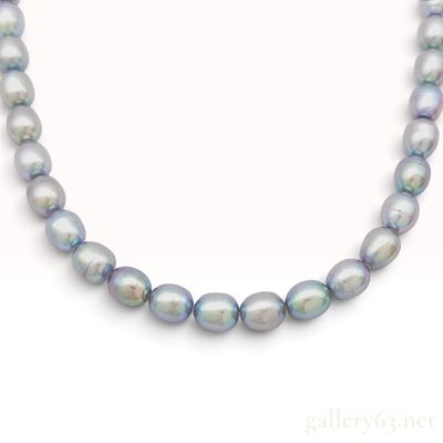 Sale Photo Thumbnail #219: Silver and 8-9mm Iridescent Grey Baroque Pearl Strand Necklace