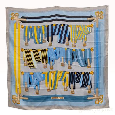 Sale Photo Thumbnail #235: Vintage Hermes Cravates Blue and Yellow Silk Carre 90