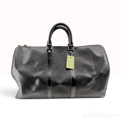 Vintage Louis Vuitton Keepall 45 Black Epi Leather Travel Bag with Padlock