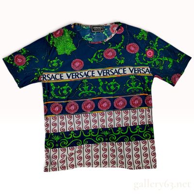 Vintage Versace Jeans Couture Baroque Medusa Print Navy Blue T-Shirt
