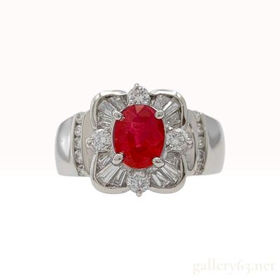 Sale Photo Thumbnail #247: Platinum Burmese Ruby and 0.593ctw Natural Diamond Cluster Ring Size 5.25 W/GIA Report