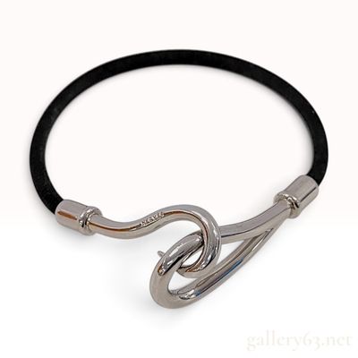 Hermes Jumbo Hook Black Woven Cord Bracelet