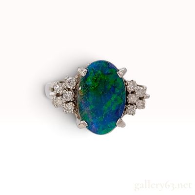 Sale Photo Thumbnail #203: Platinum 2.14ct Boulder Opal and 0.23ctw Natural Diamond Cocktail Ring