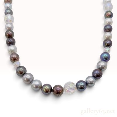 Sale Photo Thumbnail #105: A Vintage Multicolor Cultured Pearl and Crystal Necklace with Silver Clasp