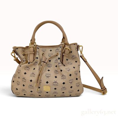 Sale Photo Thumbnail #139: MCM Visetos Beige Coated Canvas Drawstring Bucket Bag