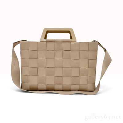Salvatore Ferragamo Woven Grosgrain Ribbon Beige Satchel