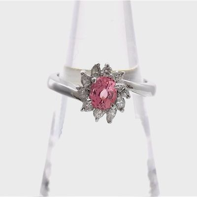Sale Photo Thumbnail #181: Pt900 0.66ct Natural Pink Sapphire and 0.25ctw Natural Diamond Cluster Ring size 5.5