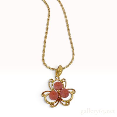 Vintage Christian Dior Pink Coral Flower Motif Gold-Tone Pendant Necklace