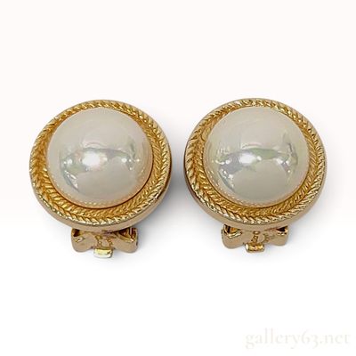 Vintage Christian Dior Faux Pearl Gold Tone Clip Earrings