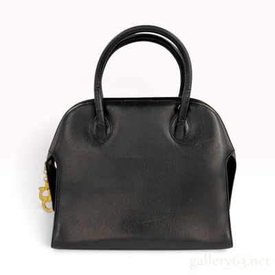 Sale Photo Thumbnail #291: Vintage Salvatore Ferragamo Gancini Black Grained Leather Top Handle Bag