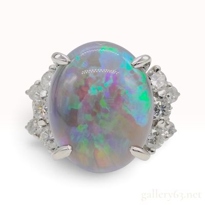 Sale Photo Thumbnail #252: Pt900 5.66ct Natural Opal and 0.47ctw Natural Diamond Ring with Memo