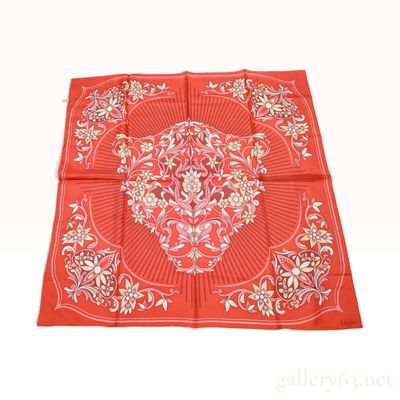 Sale Photo Thumbnail #200: Vintage Cartier Stylized Panther Floral Red Silk Carre 90