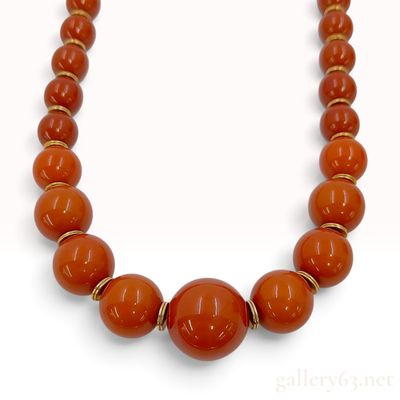Vintage Yves Saint Laurent Graduated Reddish-Brown Resin Bead Necklace with Box