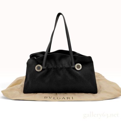 Bvlgari Black Twill and Leather Tote Bag with Dust Bag