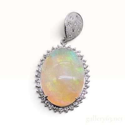 Sale Photo Thumbnail #138: Pt900 7.78ct Natural Opal and 0.87ctw Natural Diamond Halo Pendant W/GRJ Memo